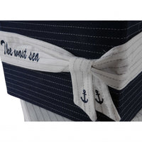 Set of 3 Blue and White Nautical Covered Storage Boxes