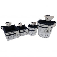 Set of 5 White and Blue Willow Teddy Bear Baskets