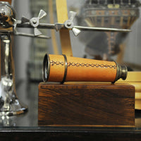 Natural Leather and Brass Handheld Telescope in Wood Box