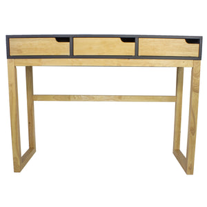 43" X 16" X 32" Black &amp; Natural Solid Wood Three Drawer Console Table