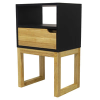 16" X 12" X 26" Black &amp; Natural Solid Wood One Drawer Open Display Side Table