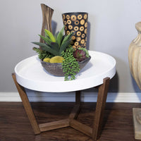 22" X 22" X 16" White &amp; Mocha Solid Wood Round Table