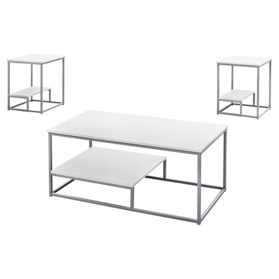 White Silver Metal Table Set - 3Pcs Set