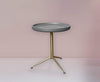 Sleek Round Gray Wood and Goldtone Side End Table 22" H