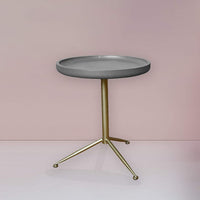 Sleek Round Gray Wood and Goldtone Side End Table 22" H