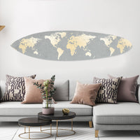 Grey and Gold World Map Surfboard Wall Art