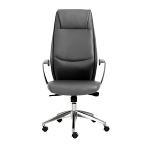 Gray Faux Leather Seat Swivel Adjustable Task Chair Leather Back Steel Frame