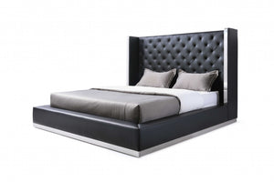 75" X 91" X 60" Black Faux Leather Queen Bed