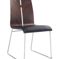 Natural Walnut and Black Faux Leather Metal Dining Chair