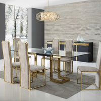 87" X 39" X 30" Polished Gold Glass Stainless Steel Dining Table