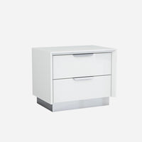 White and Stainless Steel Two Drawer Nightstand