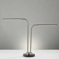 Two Brushed Steel Metal LED Tube Shades on Adjustable Desk Lamp