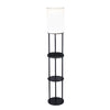 Black Wood Floor Lamp with Circular USB Charging Station Shelf