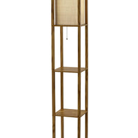 Floor Lamp with Natural Wood Finish Storage Shelves