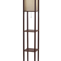 Floor Lamp with Walnut Wood Finish Storage Shelves