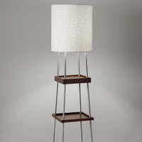 Walnut Wood Metal Shelf Floor Lamp with Charging Station