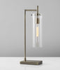 Sleek Clear Glass Cylinder Shade with Vintage Filament Bulb Antique Brass Metal Table Lamp