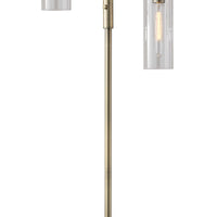 Two Light Modern Floor Lamp Clear Glass Cylinder Shade with Vintage Filament Bulb Antique Brass Metal Pole