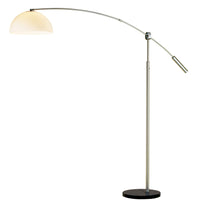 Brushed Steel Metal Arc Floor Lamp with White Dome Shade