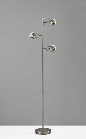 Three Hollywood Spotlights Floor Lamp in Brushed Steel