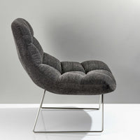 40" X 33" X 33" Dark Grey Soft Textured Fabric and Brushed Steel Chair