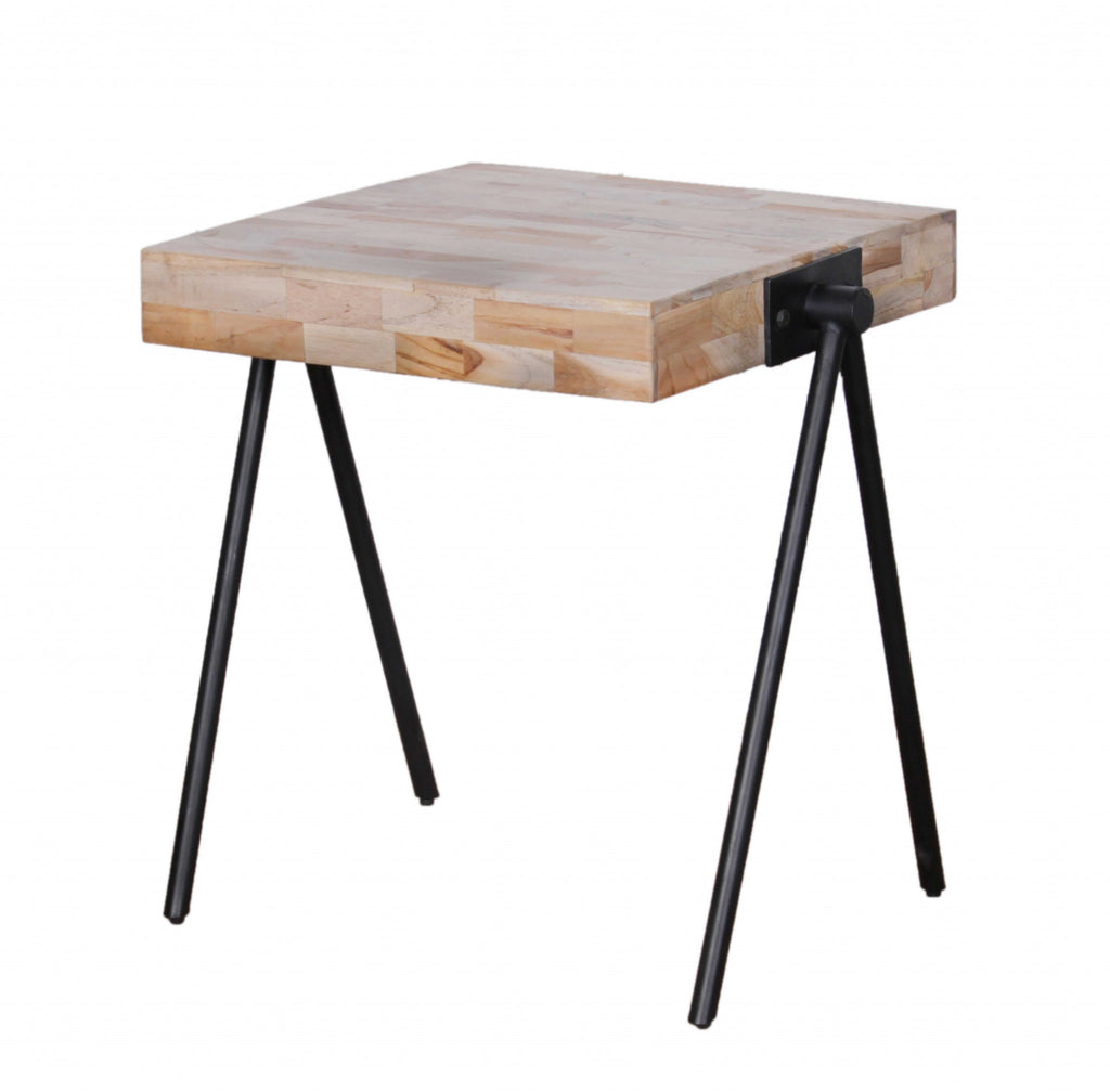 20" Modern Industrial Multi Grain Wood Side End Table