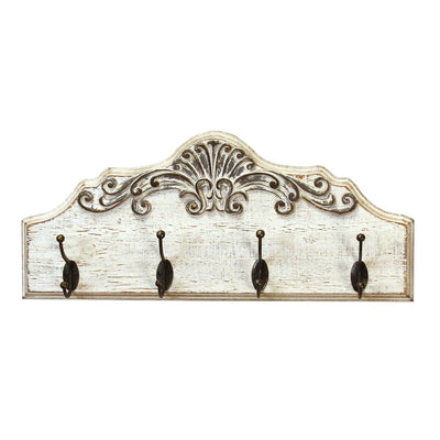 Distressed White wash wood and Bronze Coat Rack