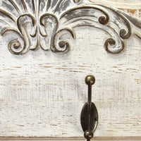 Distressed White wash wood and Bronze Coat Rack