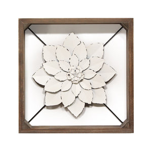 White Metal &amp; Wood Framed Wall Flower