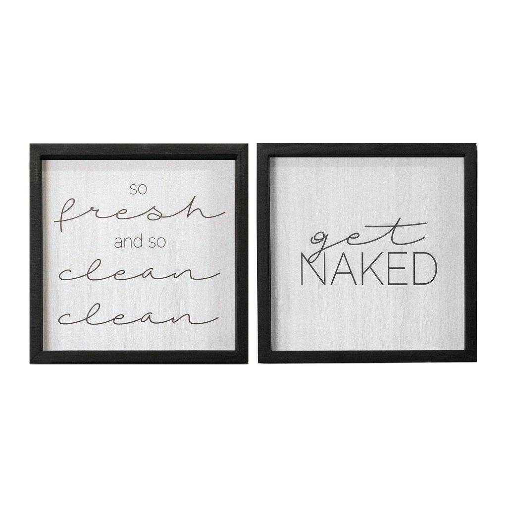 Set of 2 Get Naked Black Wood Framed Wall Art