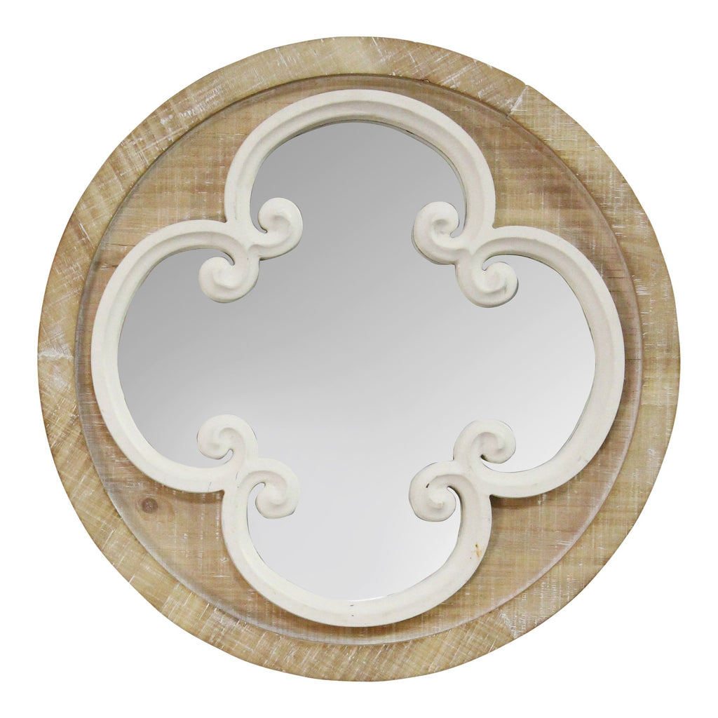 Coastal Whitewash Scrollwork Wood Wall Mirror