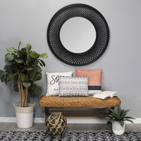 38" Andi Black Woven Rattan Mirror