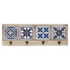 Blue and White Tile Wall Hanging with Metal Hooks