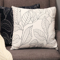 Black on White Leaf Outline Square Pillow