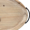 18" Oval Natural Ivory-Finished Wood with Curved Black Metal Handles