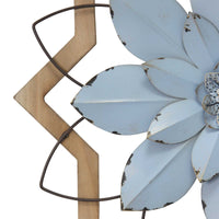 Light Blue Flower Metal &amp; Wood Framed Wall Art