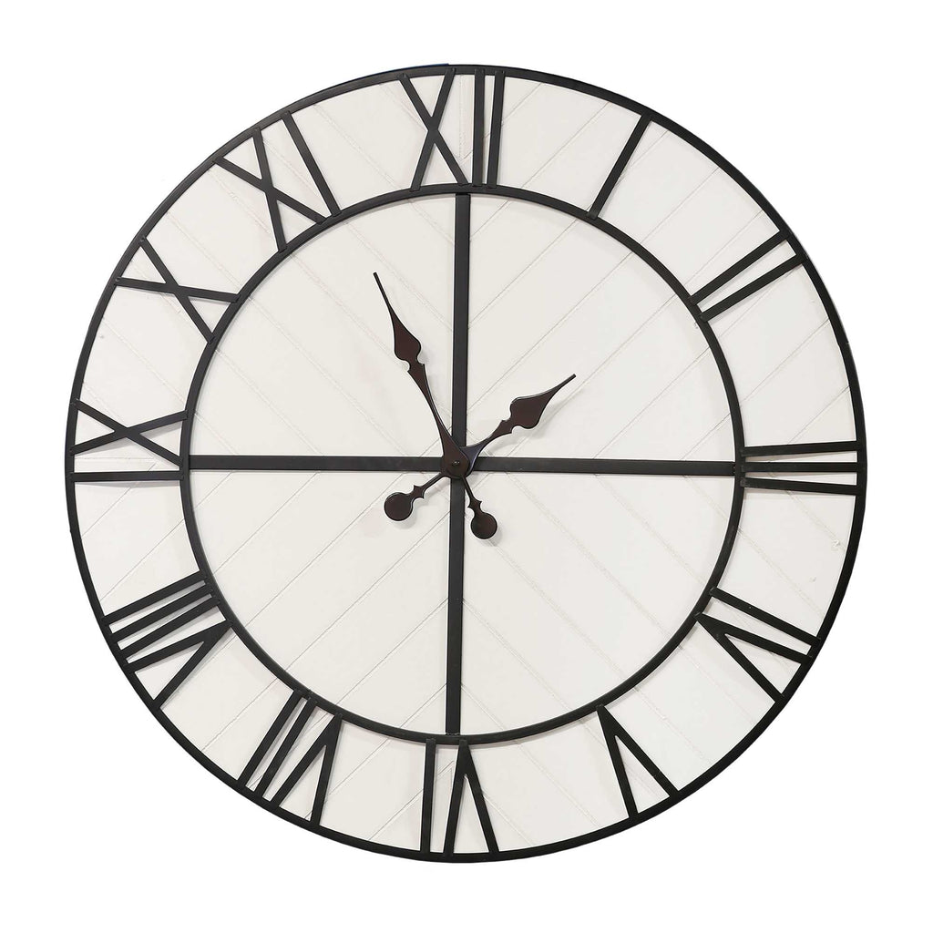 31.5" White Wood and Black Metal Wall Clock