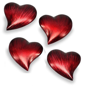 3" X 3.25" X 1" Red Aluminum Small Heart Paperweight Set Of 4