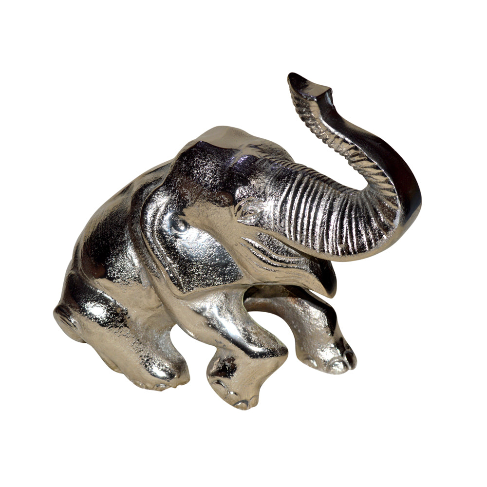 5" X 10" X 8" Silver Aluminum Resting Elephant