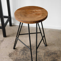 24" Round Natural Brown Ash Wood And Steel Bar Stool