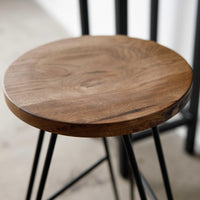 30" Round Natural Brown Ash Wood And Steel Bar Stool