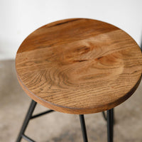 30" Round Natural Brown Ash Wood And Steel Bar Stool