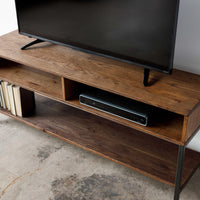 Warm Dark Finish Maple And Steel TV Stand and Media Center