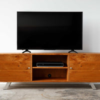 Warm Natural Cherry And Steel TV Stand or Media Center