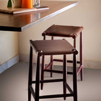 17" X 15.5" X 25.5" Brown Wood Leather Counter Stool