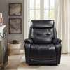 Black Genuine Leather Swivel Power Recliner with USB port