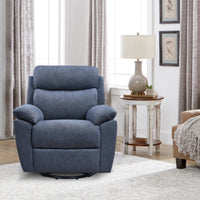 35.43" X 39.37" X 39.8" Blue Fabric Glider &amp; Swivel Power Recliner with USB port