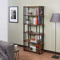 32" X 13" X 70" Walnut &amp; Sandy Black Wood Bookshelf