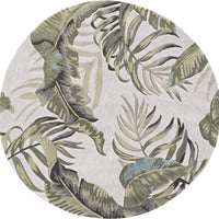 6' Ivory Hand Tufted Oversized Tropical Leaves Round Indoor Area Rug