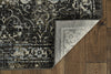 7' Black Beige Abstract Vintage Distressed Machine Woven Runner Rug